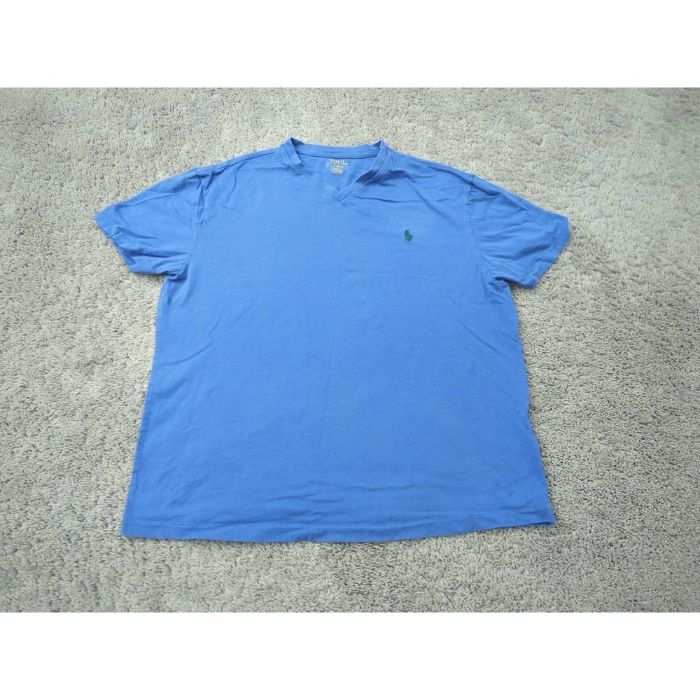 Polo Ralph Lauren T Shirt Mens L Blue Short Sleeve V-Neck Logo Classic‎ Fit